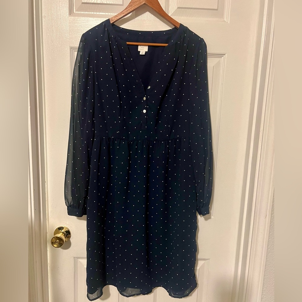 a new day Navy Long Sleeve Dress with White Dots